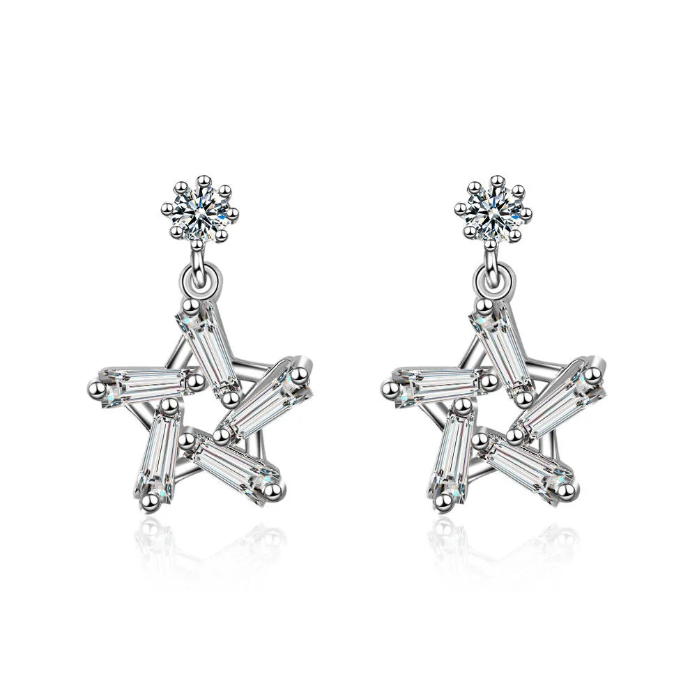 Newest Fashion 925 Sterling Silver Sparkling Crystal Zirconia Starlight Piercing Star Stud Earrings For Women Brincos S-e216
