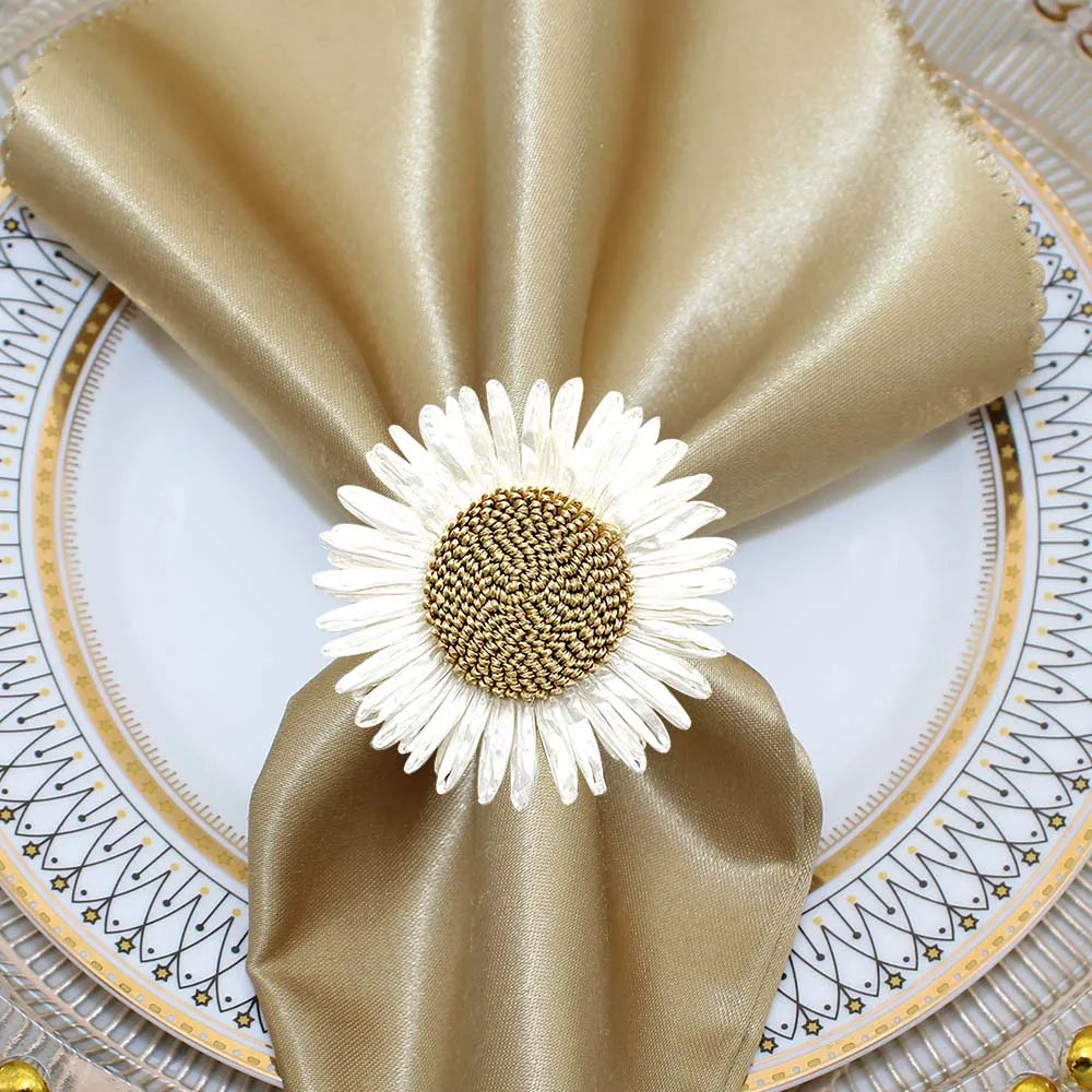 8PCS Sunflower Napkin Ring Raffia Handmade Daisy Flower Napkin Holder for Valentine Wedding Thanksgiving Party Table Decor HWF77
