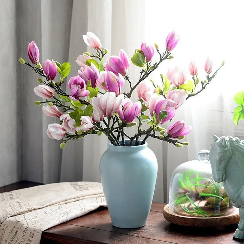 Magnolia Artificial Flowers Simulation Magnolia Fake Flowers DIY Wedding Decoration Home Bouquet Faux Flowers Branch