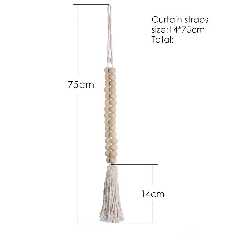1pc Curtain Buckle Straps Hand-woven Wooden Beads Tassel Fresh Curtain Buckle Home Decoration Curtain Tieback Room Accessories