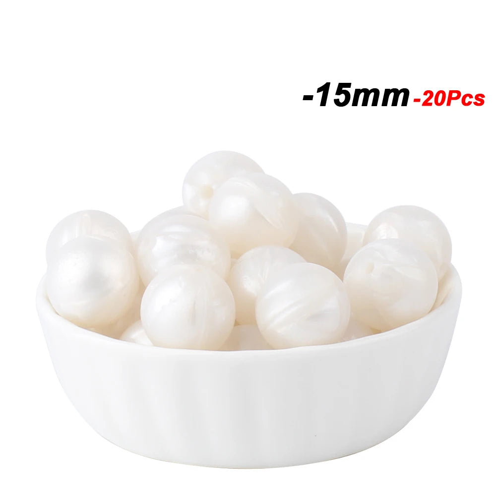 20pcs 15mm Baby Round Silicone Beads Food Grade DIY Teethers Toys Nipple Holder Pacifier Chain BPA Free Silicone Teething Beads