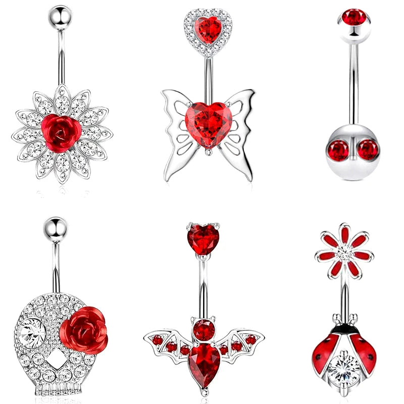 Simple Red Belly Button Ring Rose 1pc