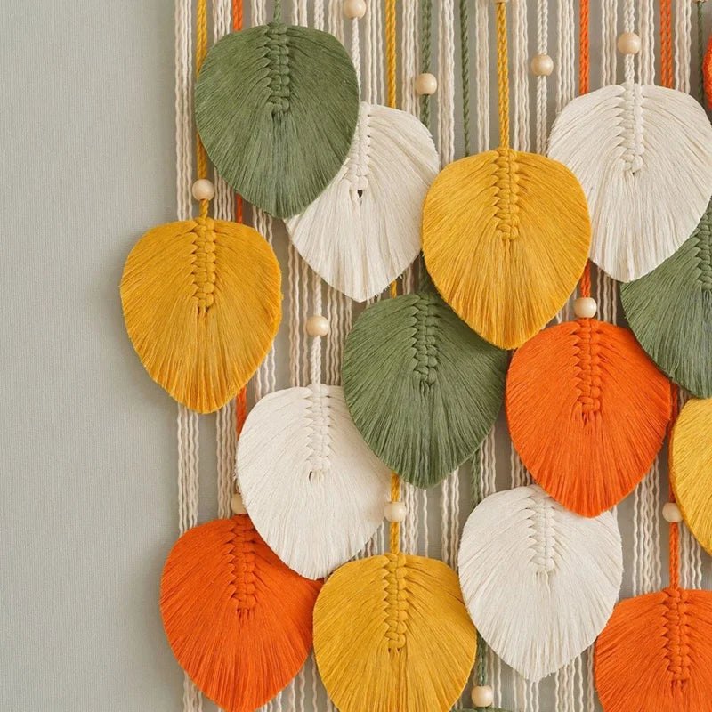 Macrame Tapestry Wall Hanging - Hand Woven Boho Tapestry Fall Leaves Wall Decor, For Bedroom Living Room Dorm