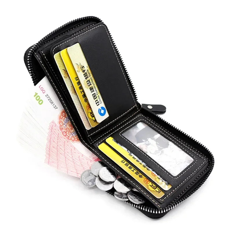 Men's Wallet Made of Leather Wax Oil Skin Purse for Men Coin Purse Short Male Card Holder Wallets Zipper Around Money Coin Purse