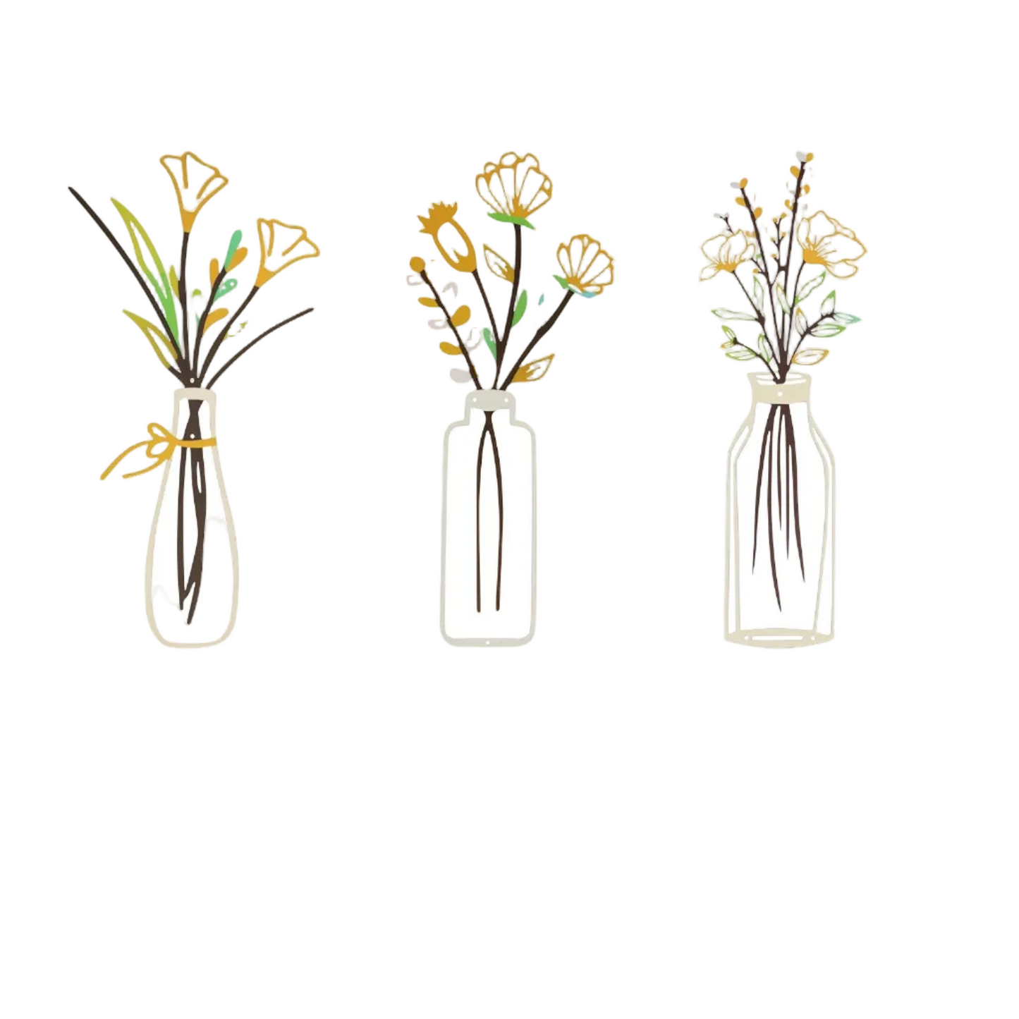 Tejesa 3Pcs Flower Silhouette Painting Wall Decal Decor Metal Flowers Wall Arts Minimalist Rustic Farmhouse Decor Bathroom Wall Decor