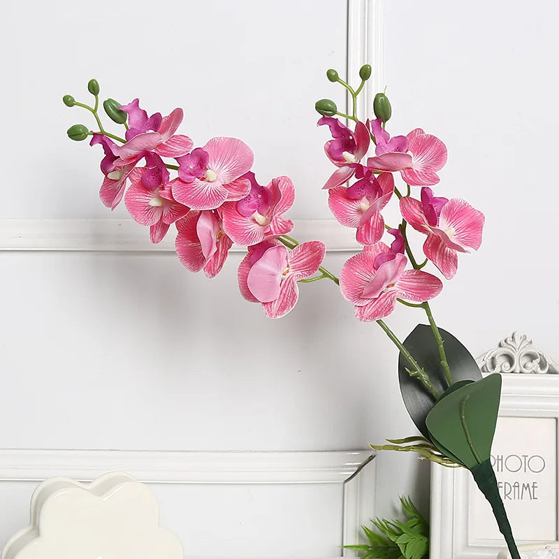 YeeNanee 4pcs Room Decoration Real Touch Artificial Orchid Stem Flowers Latex Phalaenopsis Branches with Leaves for Home Decor