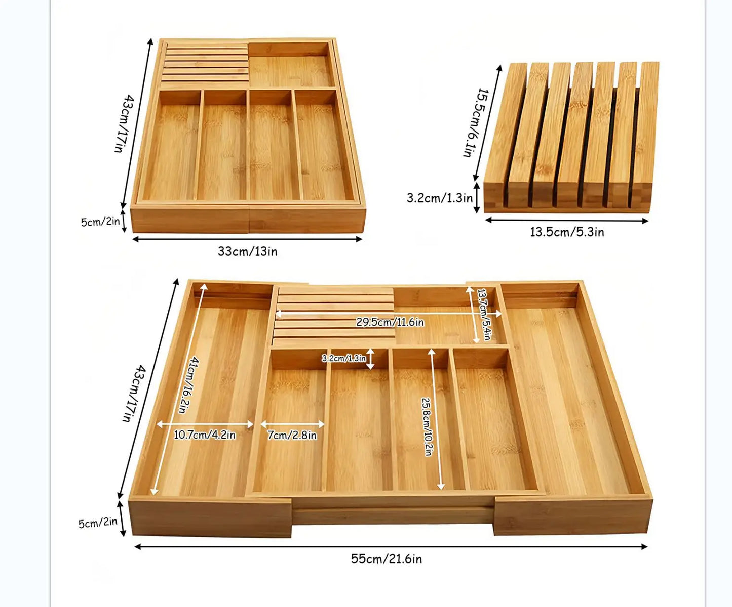 Adjustable Bamboo Cutlery Drawer Organizer for Kitchen Utensils Storage Tray Expandable Bamboo Utensil Holder for Kitchen Drawer