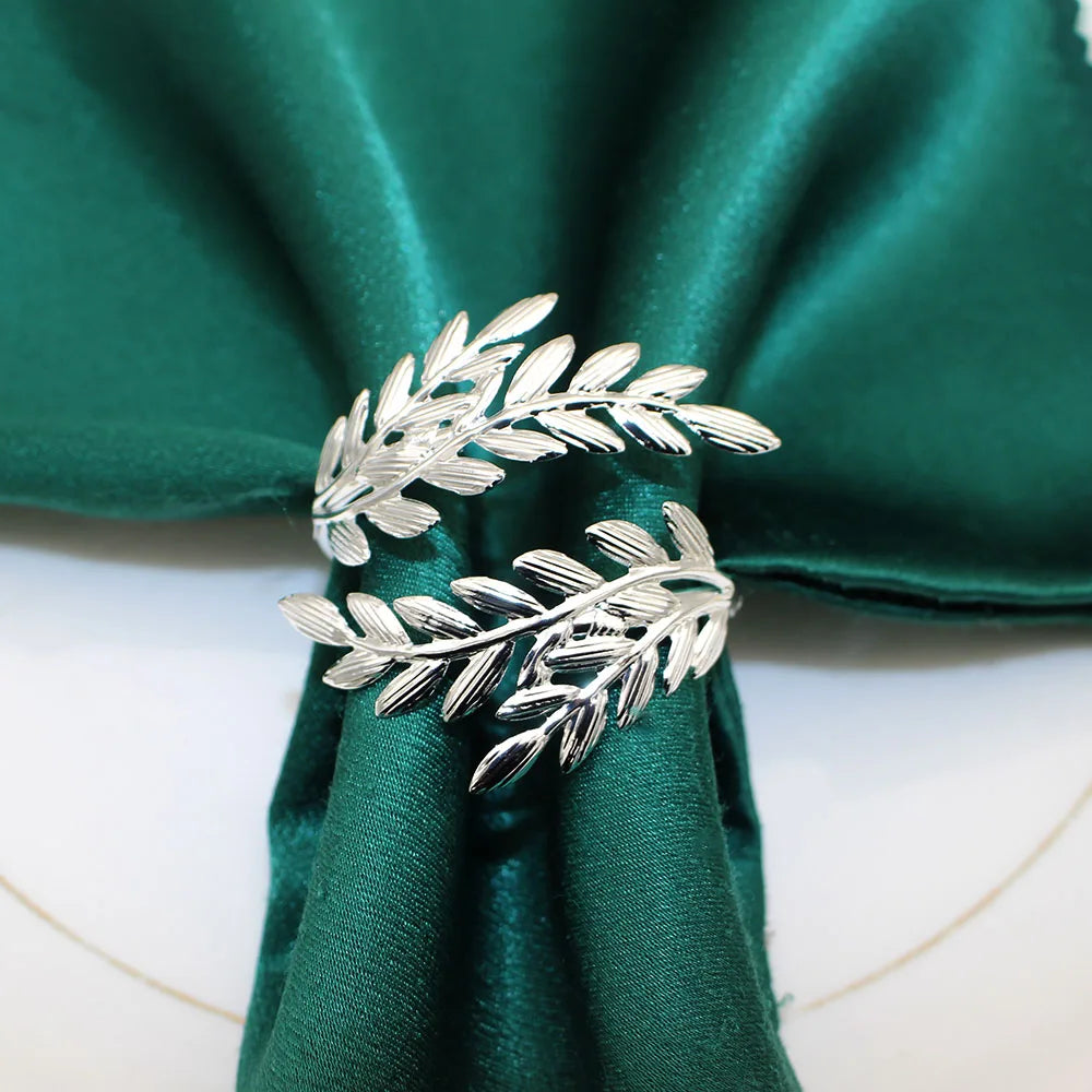 6Pcs Silver Leaf Napkin Rings Metal Napkin Rings Holder for Wedding Decorations Kitchen Dining Table Decor HWL88