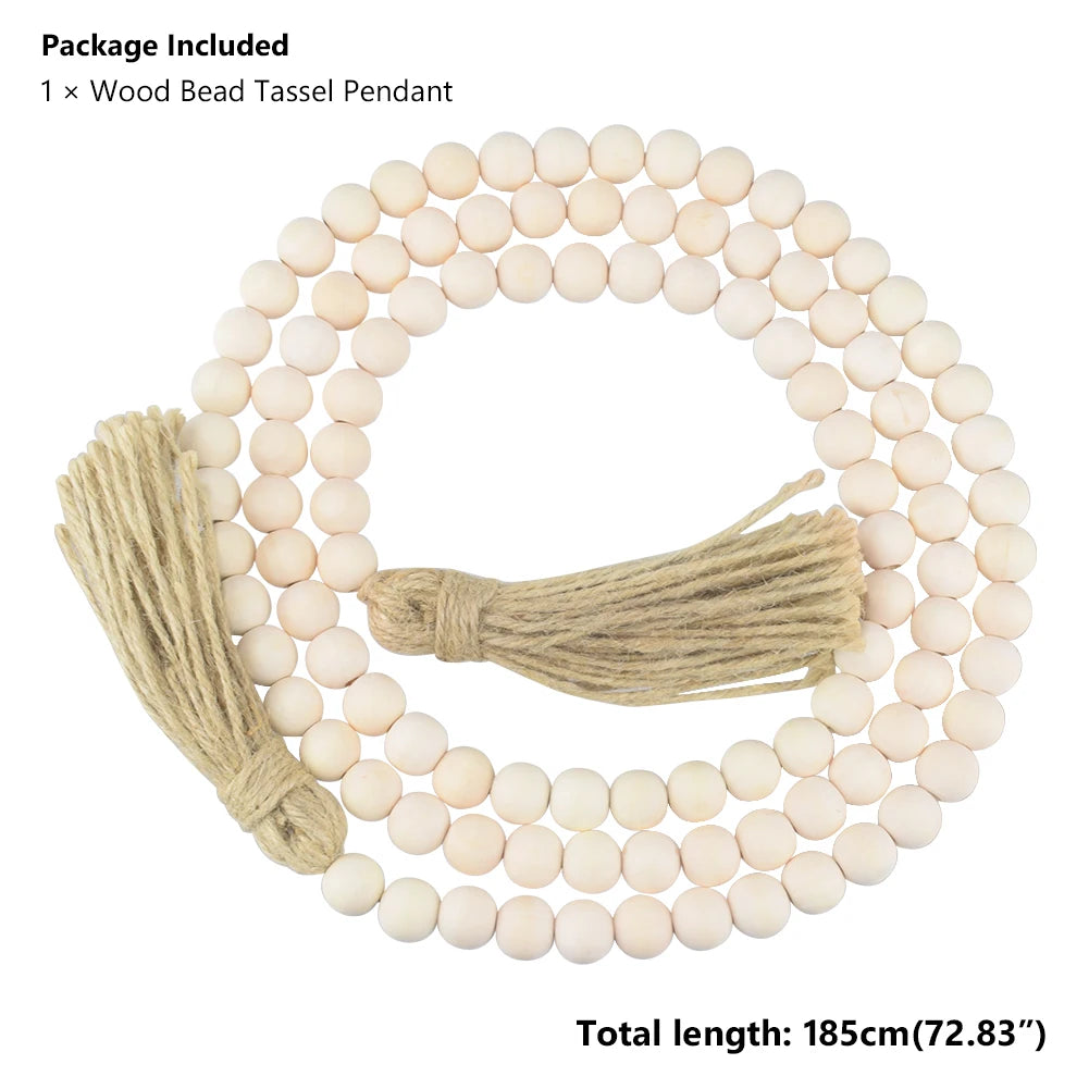DIY Wooden Home Decoration Handmade Garland With Jute Rustic Tassel Wood Bead Garlands For Rattan Macrame Wall Hanging Boho Gift