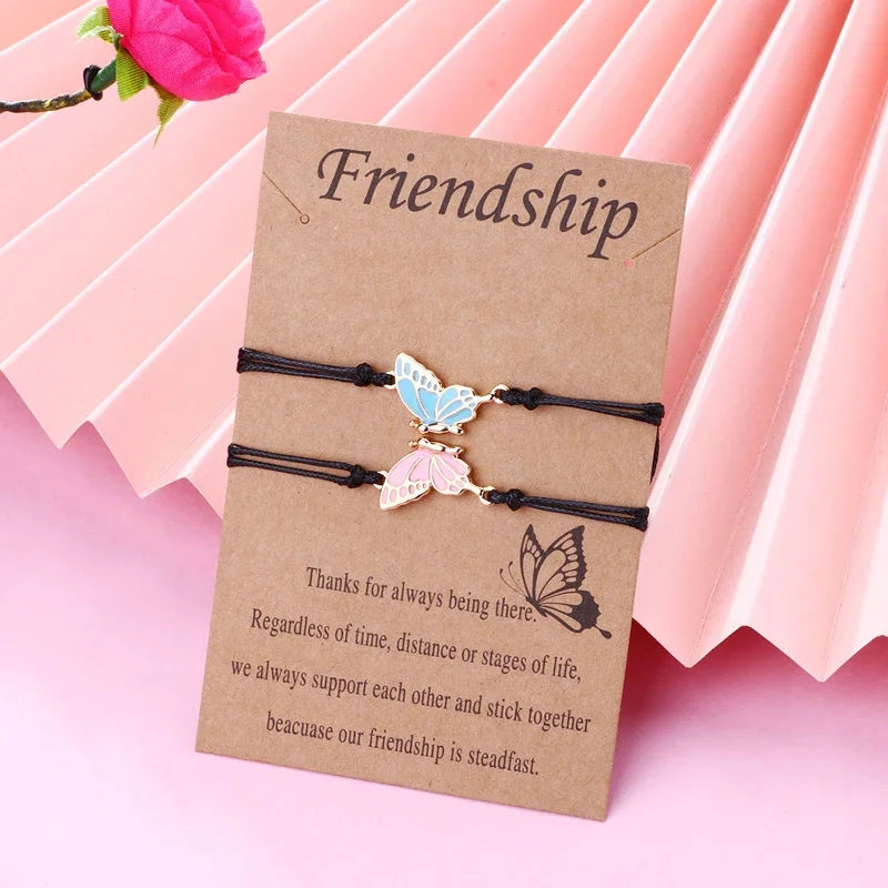Lovecryst 2pcs/set Drip oil Couples Bracelets best friend Butterfly Bracelet Adjustable BFF Friendship Jewelry Gifts For Kids