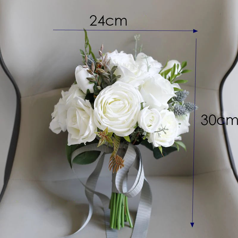 YeeNanee Wedding Bouquets for Bride White Blue Artificial Rose Flowers Bridal Bouquet Rustic Wedding Ceremony Anniversary Decor