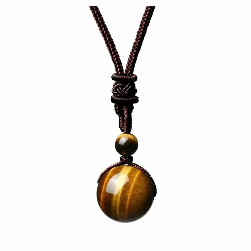 Hemasa 16mm Black Obsidian Tiger Eyes Amethyst Stone Women Men Necklaces with Adjustable Braided Rope Cords Natural Crystal Pendant