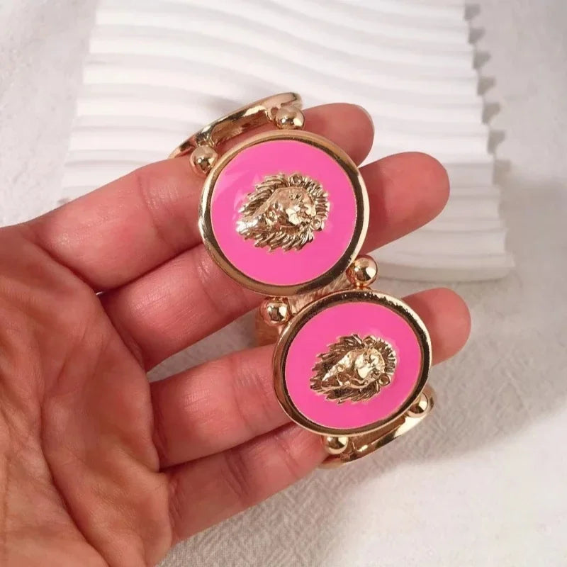 New Trendy Oil Dripping Lion Head Bracelet Bangles for Women 2024 Punk Relief Enamel Love Bracelet Hand Jewelry