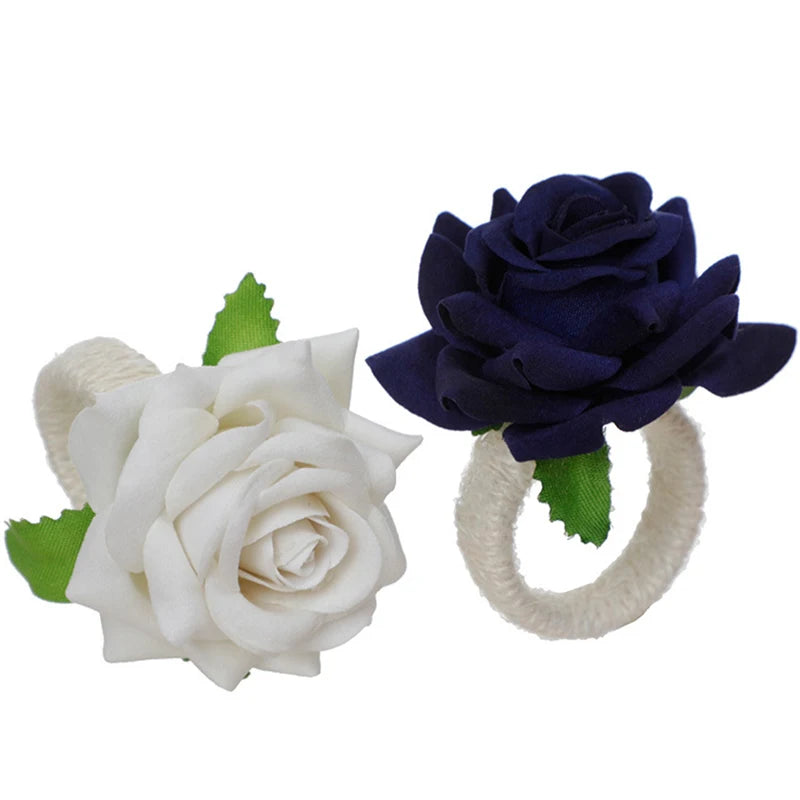 6pcs Artificial rose flower Napkin Ring Buckle Tissue Ring Holders for Home Restaurant Wedding Valentine's DayTable Decor