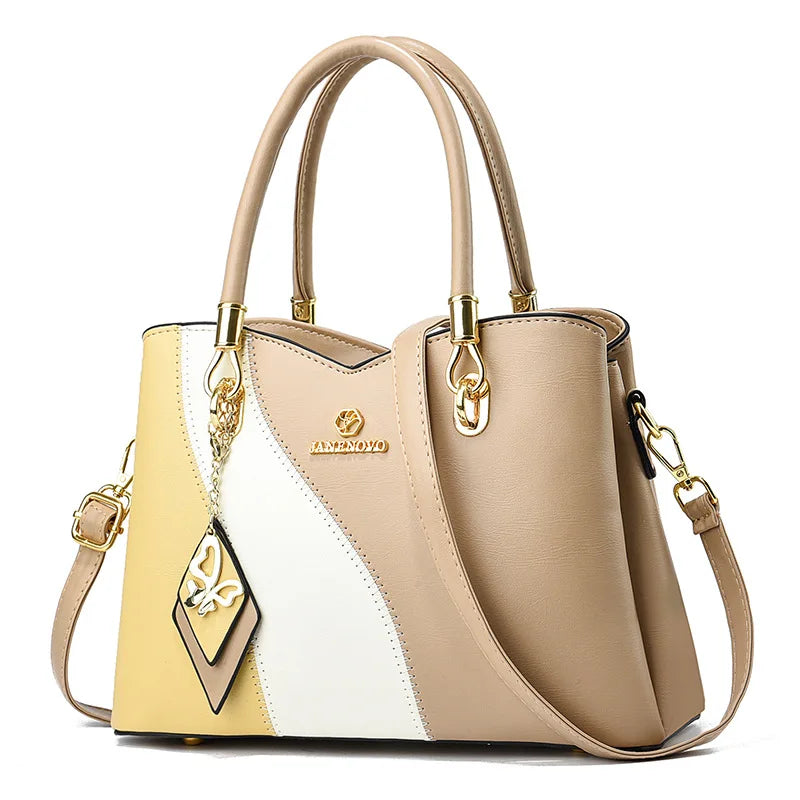 Hemasa New Three Color Combination Women's Handbag Large Capacity Soft Leather Shoulder Bag