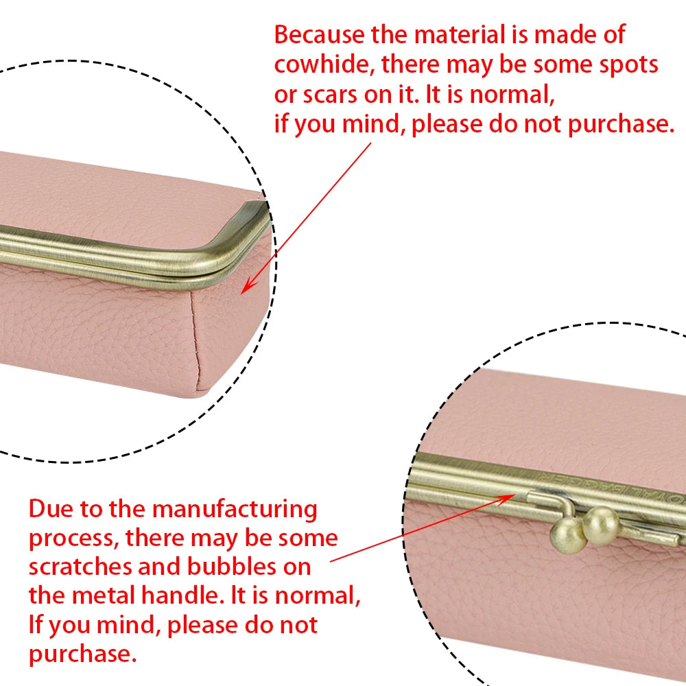 Royal Bagger Genuine Leather Glasses Case, Fashion Pencil Bag with Kiss Lock, Portable Coin Purse for Women 1840