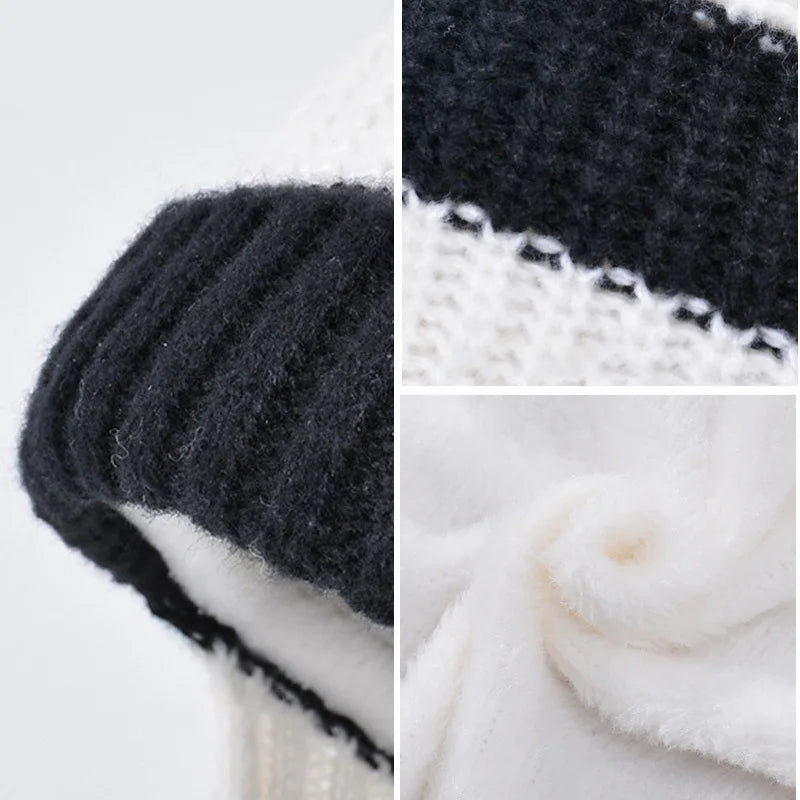 2Pcs Winter Children Hat Scarf Set Simple Striped Knitted Beanie Outdoor Skiing Kids Hat Boy Girl Ear Protection Pullover Bonnet