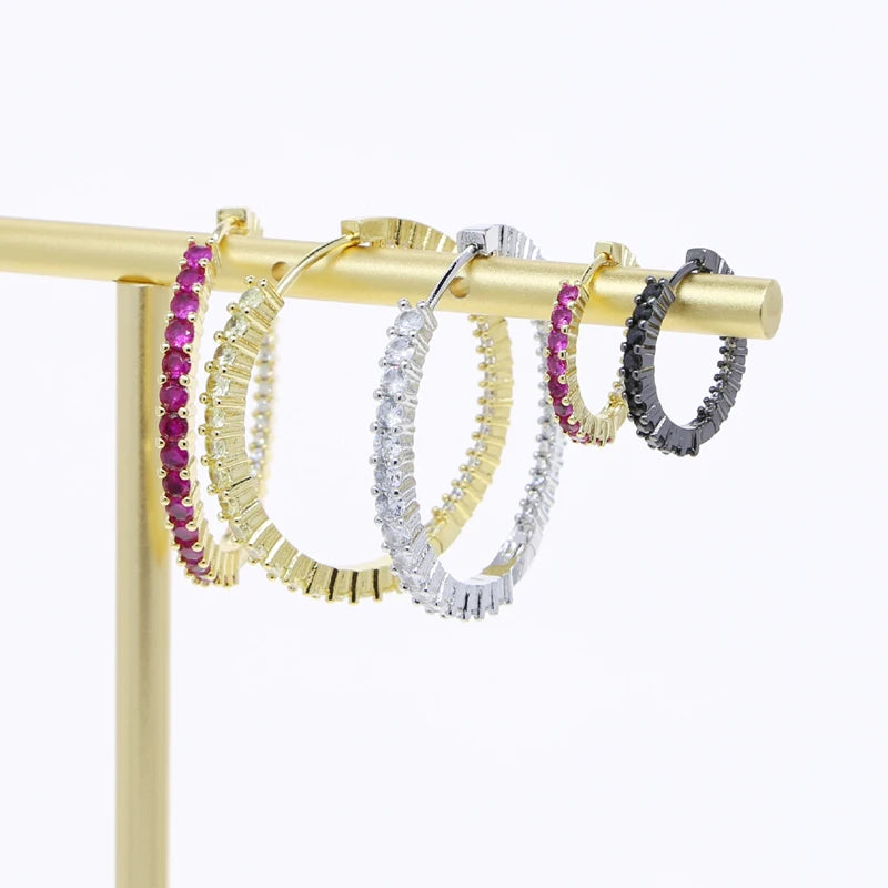 20mm 40mm Colorful CZ Hoop Earring Gold Color Red Yellow Black White Cubic Zirconia Full Paved High Quality Women Jelwery