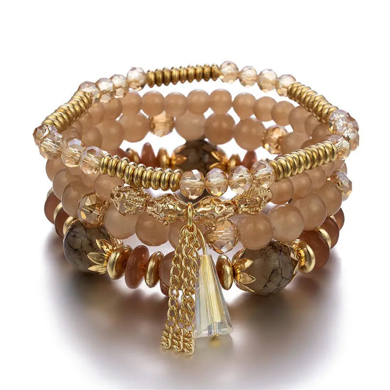 4Pcs New Tassel Charm Beads Bracelet Set For Women Colorful Glass Beaded Chain Bangle Female Bohemian Jewelry