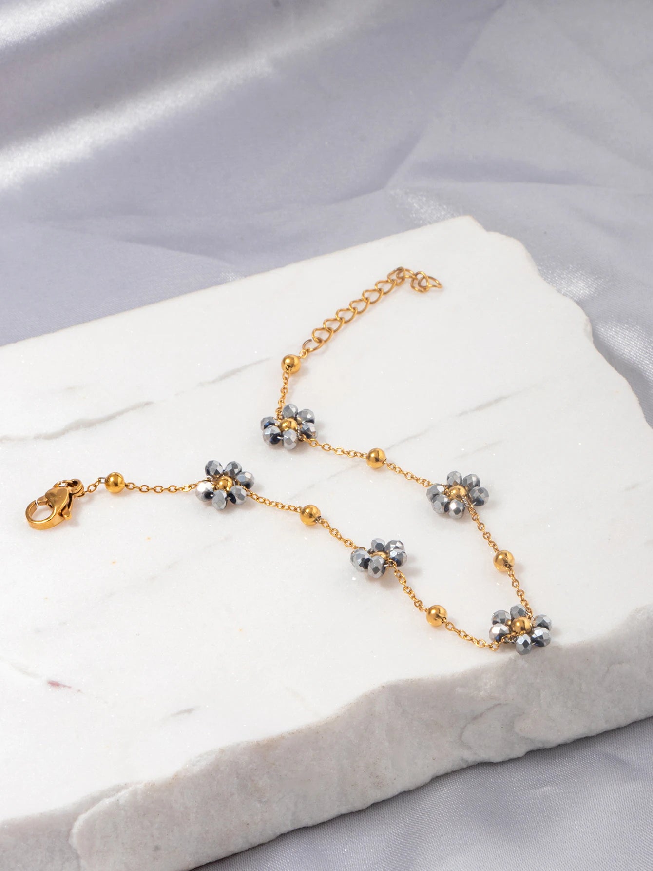 Hemasa Stainless Steel Bracelet For Women Grey Beaded Bracelet