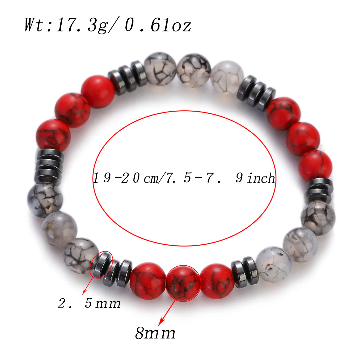 8mm Red Turquoises Beaded Bracelets Men Women Nature Stone Obsidian Hematite Weight Loss Health Protection Soul Jewelry