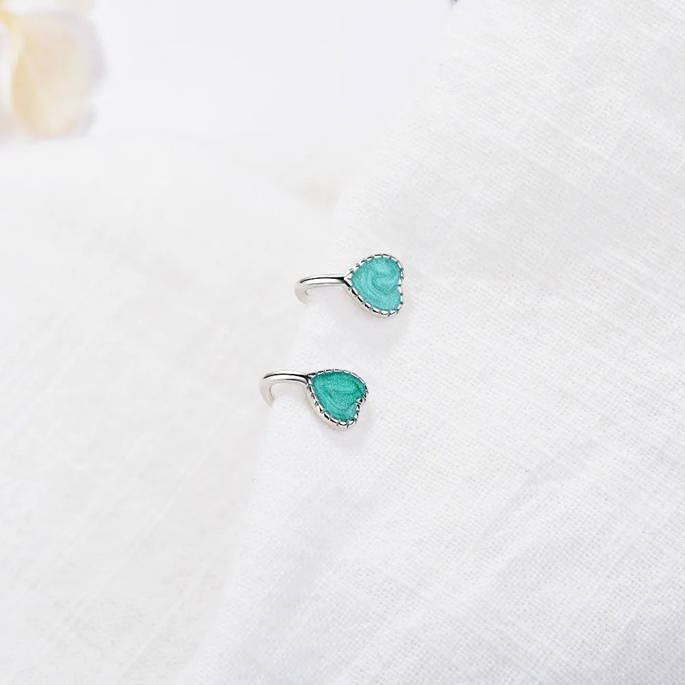 Fashion Childer 925 Silver Pink Green Enamel Cute Heart Clip Earring For Baby Girl Women Beautiful Party Earring Jewelry Eh312