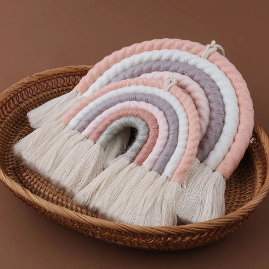 INS Hand-woven Rainbow Wall Hanging Ornaments Nordic Baby Bed Kids Room Decoration Nursery Decor Photo Props