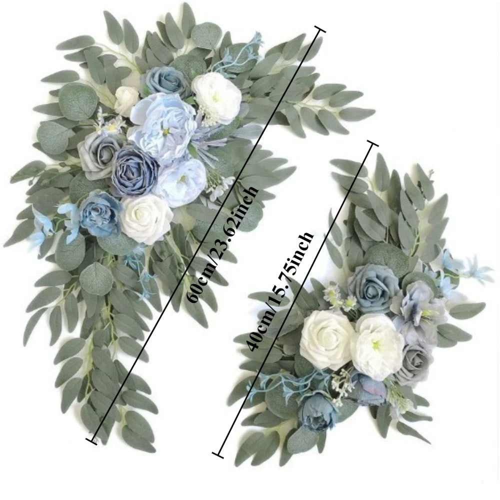 2PCS/set Artificial Wedding Arch Flowers Kit Boho Dusty Rose Blue Eucalyptus Garland Drapes for Wedding Decorations Welcome Sign
