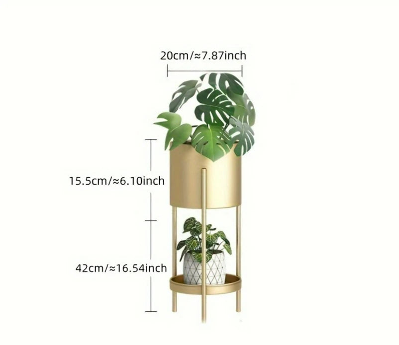 Modern Golden Double-Layer Flower Stand, Nordic Style Iron Plant Holder for Indoor & Balcony Decor, Round Metal Shelf for Small