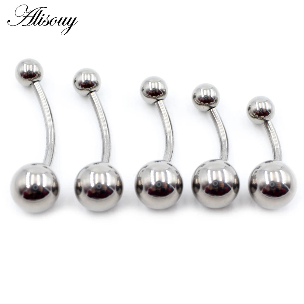 Alisouy 1pc 8-16mm Length G23 Titanium Steel Ball Barbell Sexy Ball Belly Ring Navel Piercing Women Men Button Ring Body Jewelry
