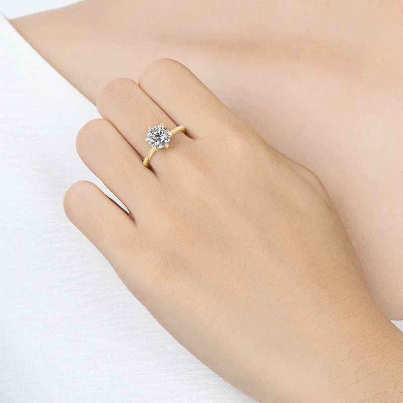 Hemasa 3.0CT Moissanite Solitaire Ring Yellow Gold Plated 2CT Engagement Wedding Ring Band 925 Silver Certified Jewelry For Women