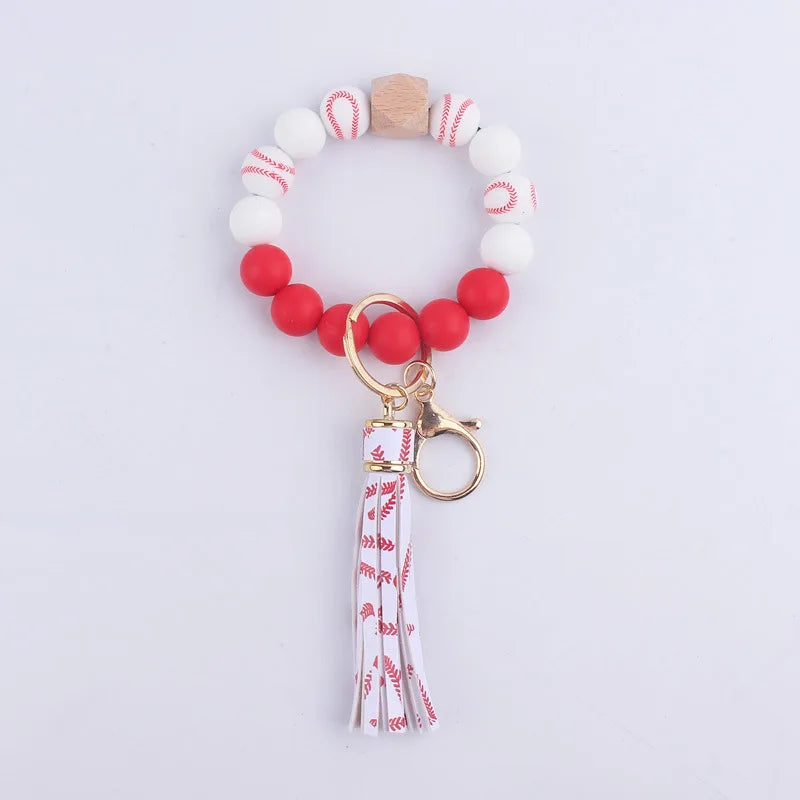 Hemasa Silicone Round Beads  Keychain For  Women Wristlet /Bracelet Keyring For Anti-Loss Lobster Clasp Keychain Jewelry