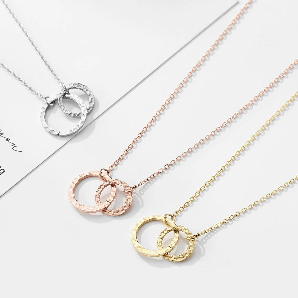 Stainless Steel Necklaces for Women Fashion Thin Chain Minimalist Dainty Double Circle Pendant Necklace on The Neck Jewelry
