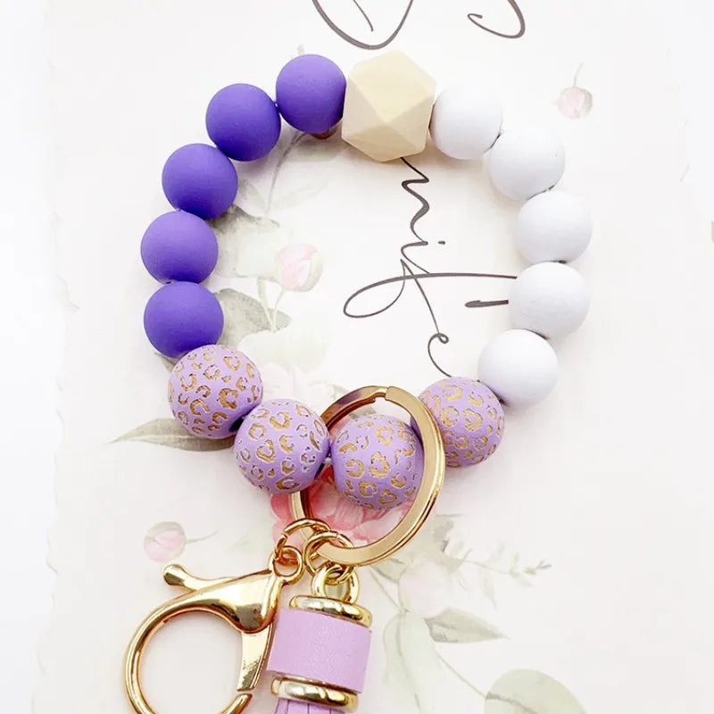 Hemasa Silicone Beads Keychain Bracelet with Tassels for Women