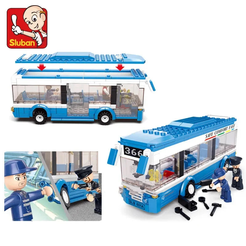 238PCS City Single Decker Express Bus Car Model Building Blocks Urban Transport Model Bricks Set With Figures Toy Gifts For Kids