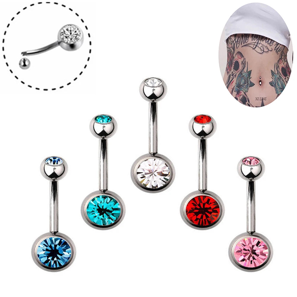 1PC G23 Titanium Piercing Belly Button Rings Navel Nombril 5A Round Two-headed Zircon Internal Thread Nail Piercing Sexy Jewelry