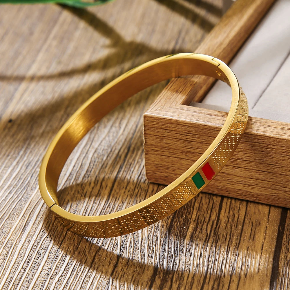 Luxury Round Enamel Stainless Steel Bangles & Bracelets No Fade Color Open Bangle For Women Girls Men Wedding Lover Jewelry