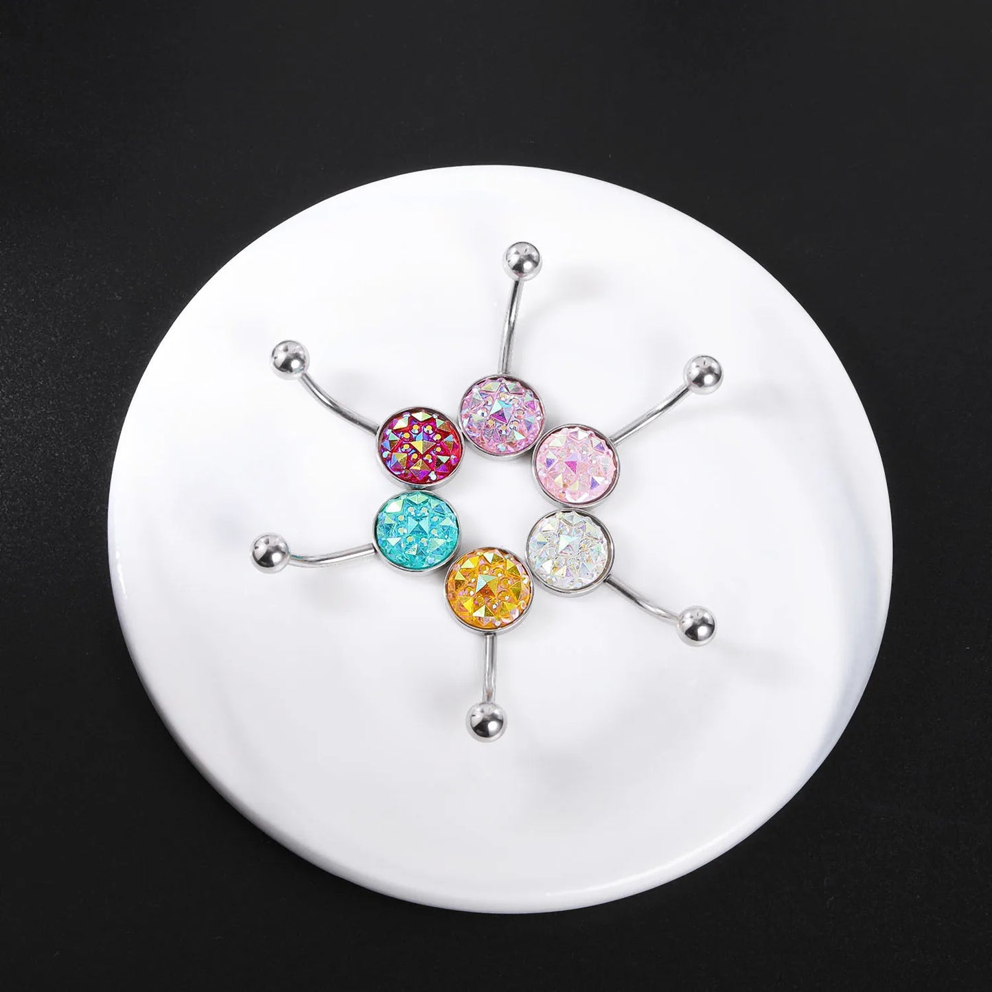 AOEDJ 18G Fish Scales Belly Piercings Shell Pattern Navel Piercing Ring Colorful Belly Button Ring Women Body Piercing Jewelry