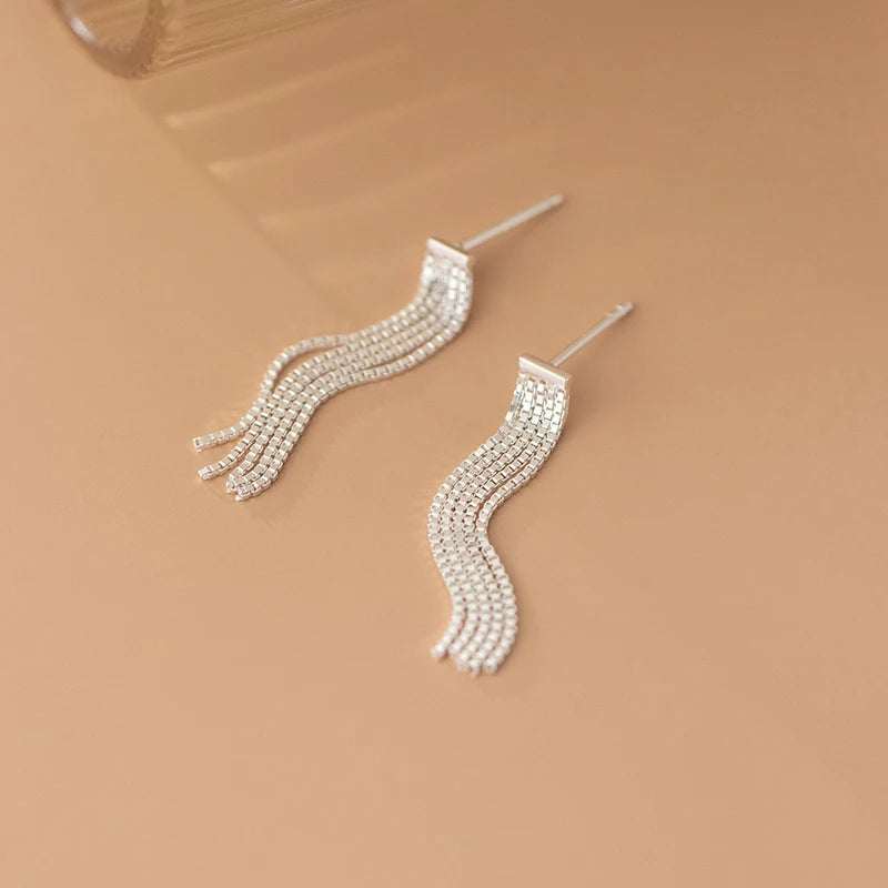 Modian Solid 925 Sterling Silver Long Tassel Summer New Design Dangle Earrings Simple Fashion Drop Ears For Women Jewelry Gifts