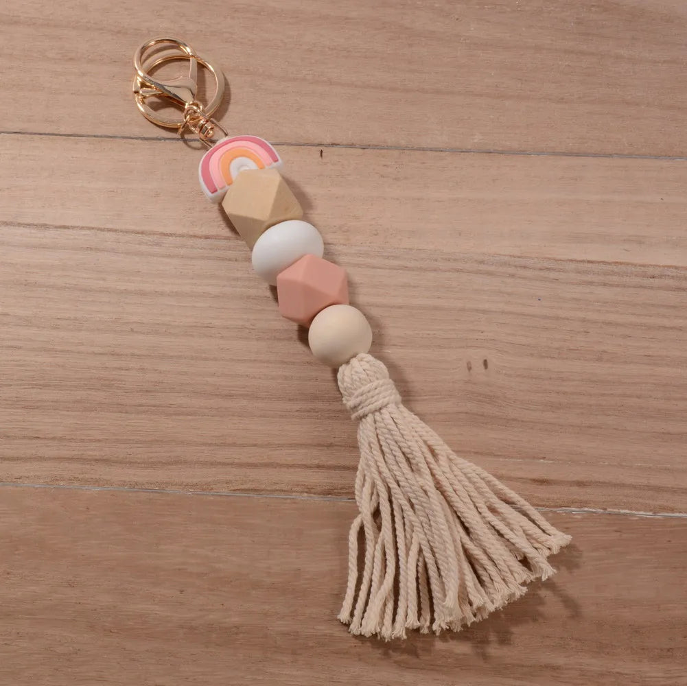 Hemasa  Silicone Beads Rainbow Keychain
