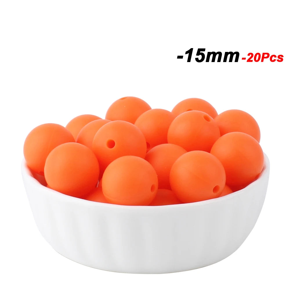 20pcs 15mm Baby Round Silicone Beads Food Grade DIY Teethers Toys Nipple Holder Pacifier Chain BPA Free Silicone Teething Beads