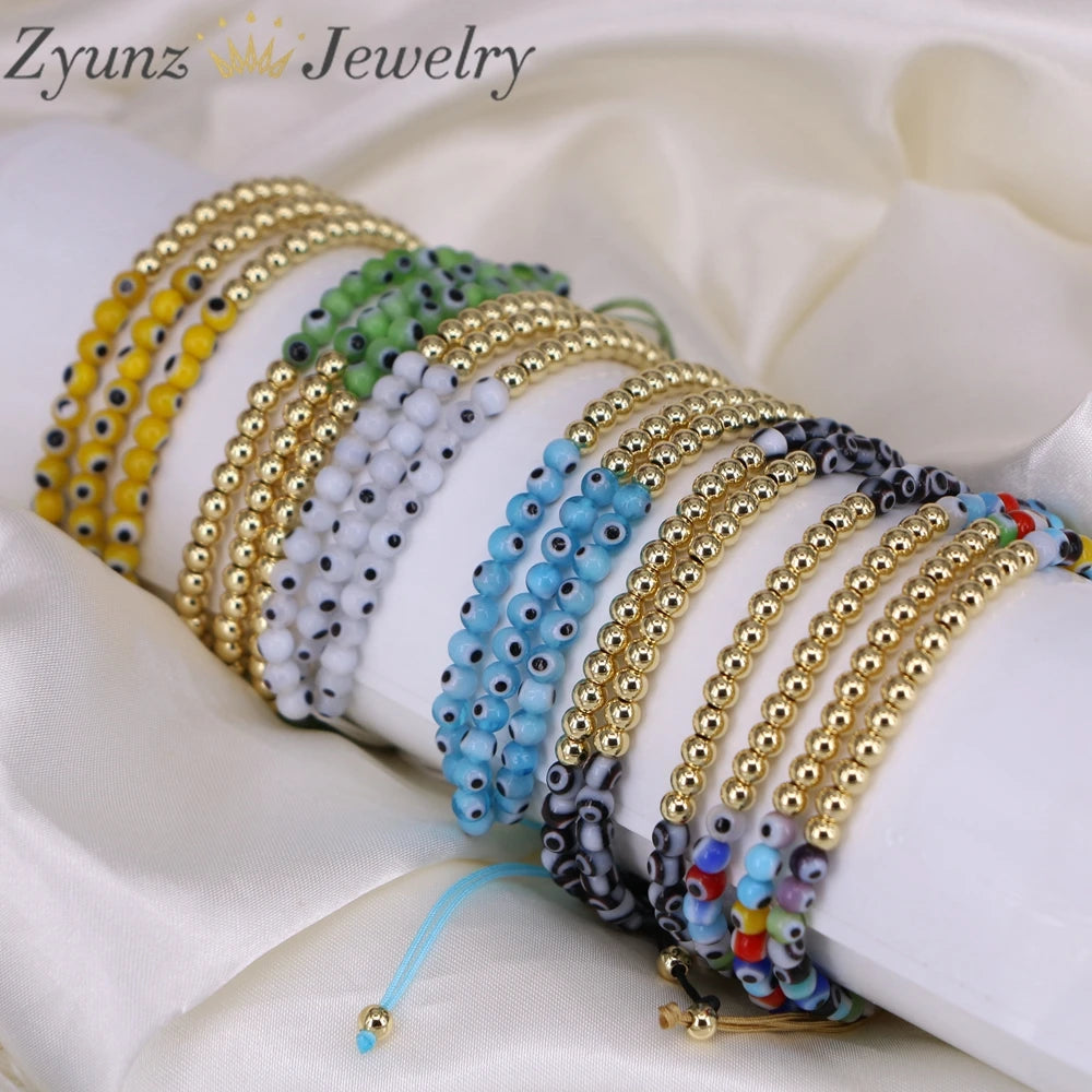 5PCS, Evil Eye Glass Beads Bracelet Colorful Lampwork Macrame Bracelet Bangle Gold Ball Beads For Women Men Turkish Jewelry