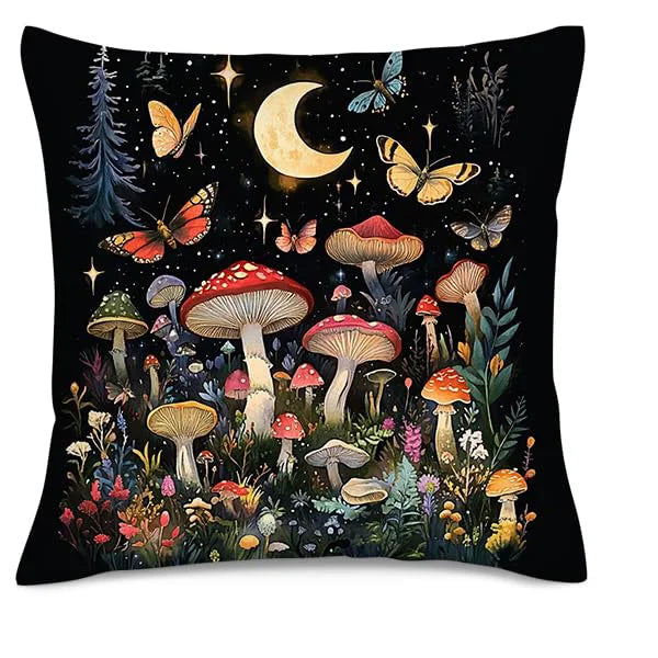 Hemasa Home Decor Enchanted Night Mushroom & Butterfly Pillow Pattern Cushion Cover Suitable For Sofa Bedroom Car Pillow Cover