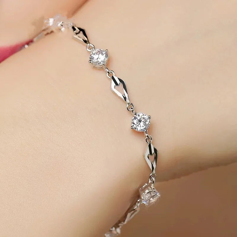 Silver Amethyst 925 Sterling Silver Bracelet Charm Women Wedding Bracelet Gift