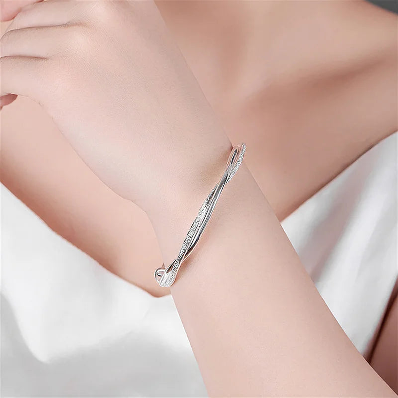 925 Sterling Silver Original Pretty Weave Bracelets Bangles For Women Fashion Party Wedding Engagement Jewelry Adjustable Size