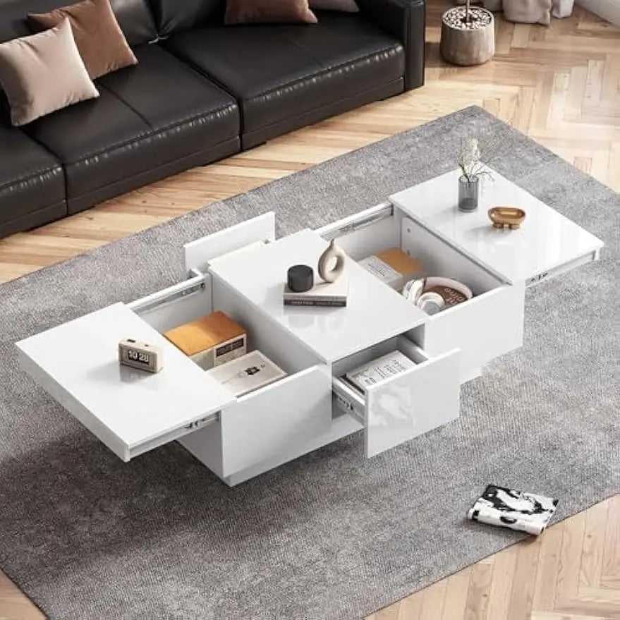Coffee table, wooden center table Coffee table with 2 drawers and 2 large storage spaces for home office , living room