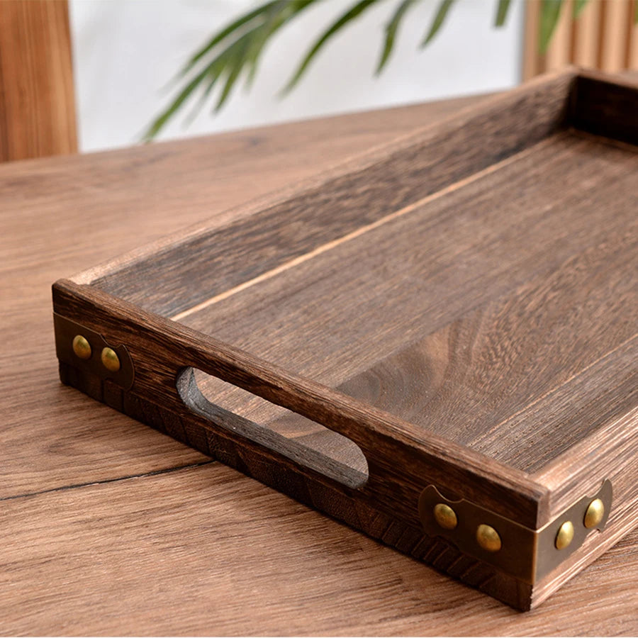 1PCS Wooden Tray Household Charcoal Tea Set Tray Oven Cooked Tea Fruit Bread Snacks Dried Fruit Tung Wood Storage Tray