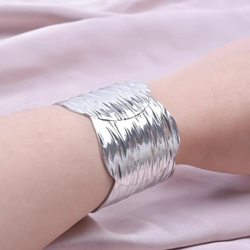 Stainless Steel Wide Foliage Bangle Bracelet For Women Men Vintage Hollow Wide Bracelet Women Aesthetic Jewelry Christmas Gift