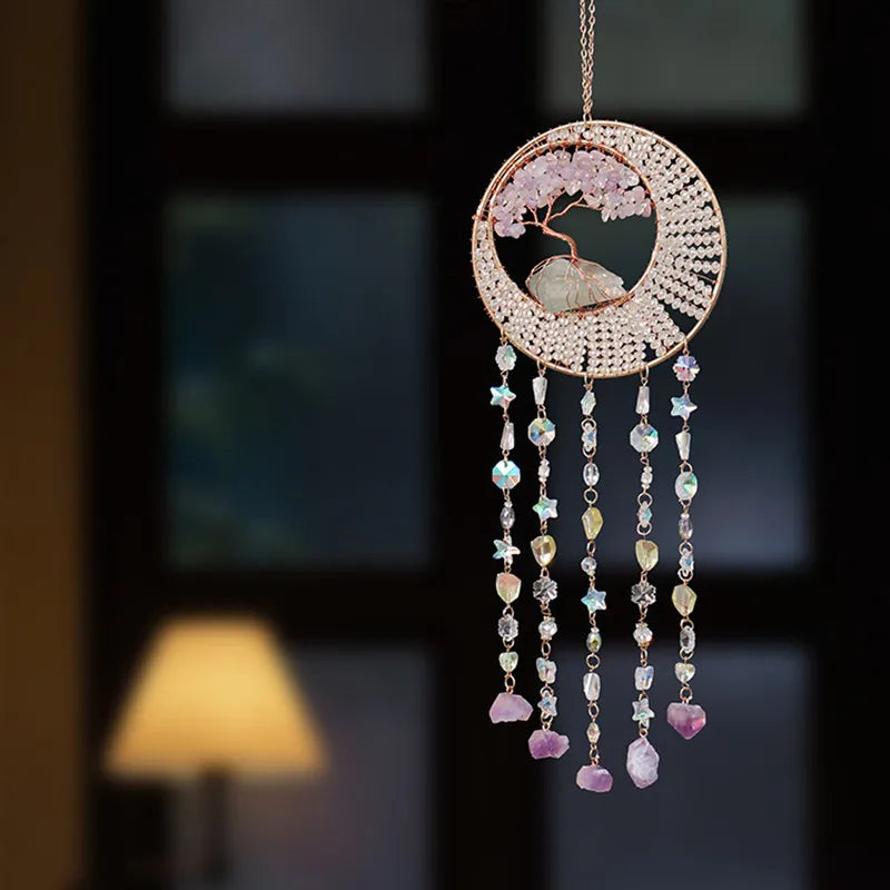 Natural Gems Stone Tree of Life Amethyst Healing Home Decor Crystals Citrine Agate Suncatcher Wall Hanging Ornaments for Room
