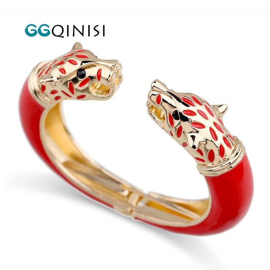 Luxury Enameled Colorful Wolf Bangle Cuff Bracelet Fashion Jewelry for Women Statement Bangles Bracelet Accessory Engagement